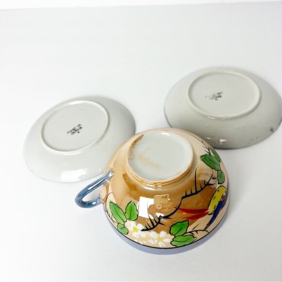 Vintage Lavender & Peach Iridescent Hand Painted Teacup & 2 saucers Japanese - Picture 7 of 15